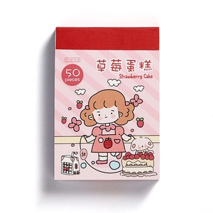 Cute Strawberry Cake DIY sticker book with 50 sheets of cartoon girl and rabbit illustrations
