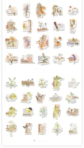 Mise à plat d'autocollants botaniques rétro avec motifs floraux et coupures de journaux