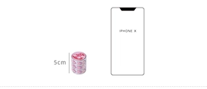 Detailed size comparison of 5cm pink heart pattern decorative washi tapes with iPhone X
