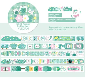 Detail showing mint green washi tape set with special oil printing and cute dessert patterns