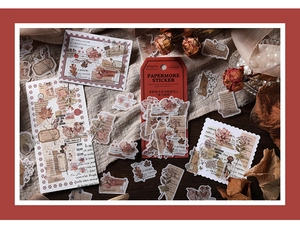 Détail d'autocollants botaniques rétro pour scrapbooking avec motifs floraux