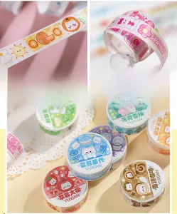 Detail of decorative washi tape with cute hand-drawn dessert patterns and special oil finish