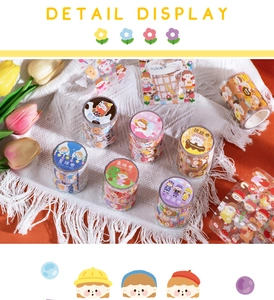 Detail display of six cute cartoon washi tape rolls with various character designs