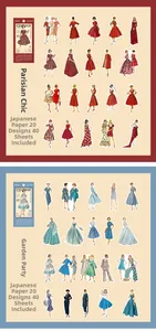 Dettaglio di adesivi washi moda vintage con figure femminili retrò e design eleganti