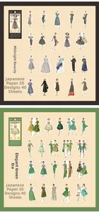 Dettagli di adesivi washi vintage di moda con figure femminili nei toni del verde e grigio