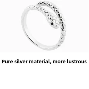 Detailed view of S925 sterling silver snake ring with textured quilted pattern
