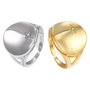 Anelli a fascia larga in argento S925 con stella e diamante in finiture oro e argento