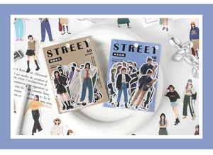 Close-up of Street Style Girl washi stickers in themed boxes for DIY journal decoration