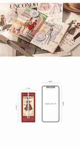 Macro detail of vintage fashion washi stickers with elegant figure and floral patterns