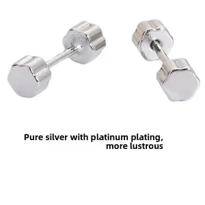 Detail view of S925 sterling silver plum blossom stud earrings with screw back design