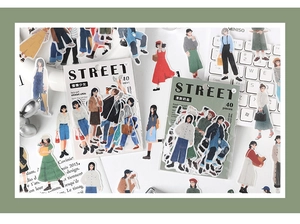 Flat lay of street style girl stickers and stationery accessories on a white desk