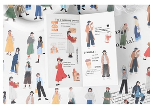 Detailed view of Morandi-style aesthetic girl stickers arranged in a creative DIY journal