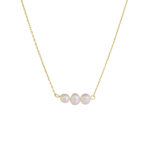 Minimalist freshwater pearl necklace with three pearls on a fine gold chain for women