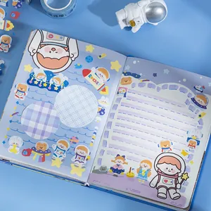 Space exploration themed planner with cute cartoon astronaut stickers and blue layout