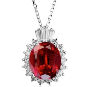 Elegant S925 silver necklace featuring a crown garnet pendant with oval red zircon stone