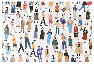 Flat lay of diverse hand-drawn fashion girl washi stickers for DIY planner decoration