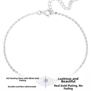 Detailed view of S925 sterling silver evil eye bracelet with blue and white zircons
