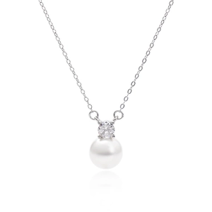 Elegante Collana Con Ciondolo In Perla Artificial Di Conchiglia Bianca Rotonda Con Zirconia Catena O In Argento Sterling 925 Gioielli