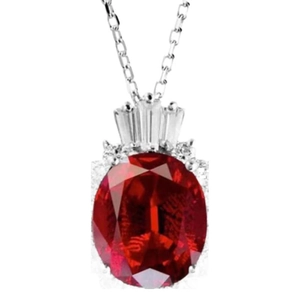 Elegant S925 sterling silver crown necklace with a red oval gemstone and diamonds