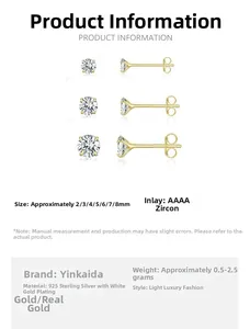 Detailed size comparison table for 2-8mm 925 sterling silver four-prong zircon earrings