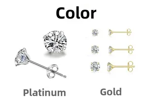 Detail view of 925 sterling silver four-prong stud earrings in gold and silver finishes