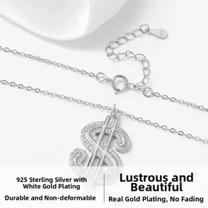 Détail du pendentif signe dollar en argent sterling 925 avec zircons scintillants