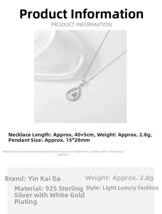 Detailed size chart showing 925 sterling silver hollow diamond-set portrait pendant necklace