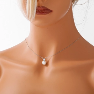 Elegante collana in argento sterling S925 con pendente in perla d'acqua dolce tonda e zircone