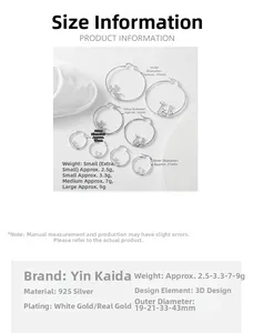 Guide des tailles pour créoles ange en argent 925, quatre tailles de 19mm à 43mm