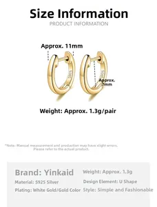 Spécifications de taille pour boucles d'oreilles en argent 925 plaqué or en forme de U