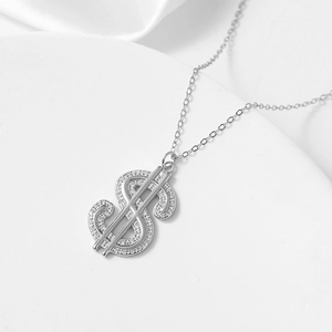 Collier hip hop en argent sterling 925 avec pendentif signe dollar et zircons