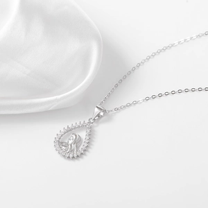 925 silver Virgin Mary medallion pendant necklace with cubic zirconia for women