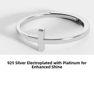 Detail view of adjustable 925 sterling silver cross ring with high polish finish