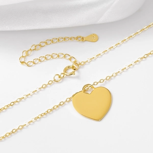 Collier avec pendentif cœur en argent sterling 925 doré avec chaîne réglable et fermoir