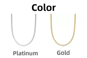 Flat snake bone chain necklace shown in polished gold and silver color options