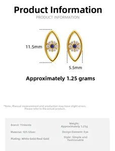 Vue détaillée des boucles d'oreilles œil maléfique en argent 11,5 mm x 5,5 mm