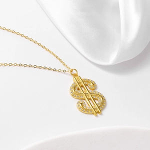 Collier Pendentif Signe Dollar en Argent Sterling 925 Hip Hop pour Hommes Femmes Chaîne Symbole d'Argent Zirconia Bijoux de Mode Cadeau