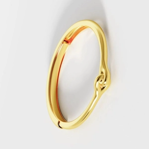 Elegant gold-plated knot bangle with a polished mirror finish and spring clasp closure