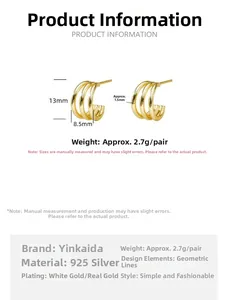 Guide des dimensions détaillées pour boucles d'oreilles triples en argent 925