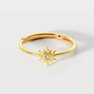 Bague Ouverte Tournesol en Argent Sterling 925 pour Femme Réglable avec Zirconia Incrusté Plaque Or Argent Bijoux de Mode Simple