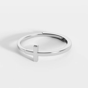 Minimalist silver cross open ring for women with high-polished stainless steel finish