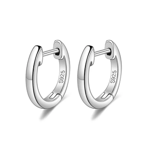 Minimalist S925 sterling silver hoop earrings with polished finish on white background