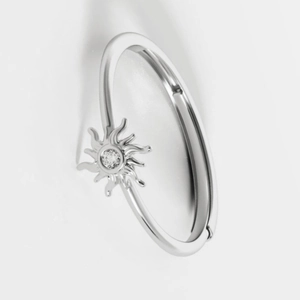 Bague tournesol minimaliste en argent S925 avec zircon et anneau ouvert ajustable