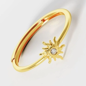 Bracelet jononc soleil doré avec zircon au design minimaliste et ouvert pour femme