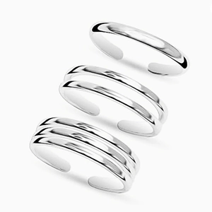 Bagues d'orteil ajustables en argent sterling S925 poli avec design à bandes multiples