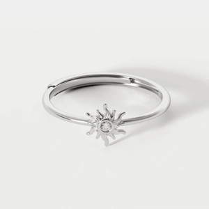 Bague soleil minimaliste en argent S925 avec pierre zircone et anneau ouvert mince