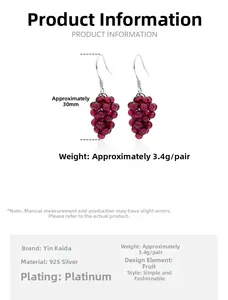 Detail view of handmade grape garnet earrings with S925 silver hooks and 30mm length