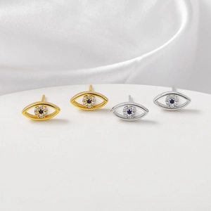 Boucles d'Oreilles Clous Mauvais Oeil en Argent Sterling 925 pour Femmes Minimaliste Incrusté de Zirconia Bijoux Mode