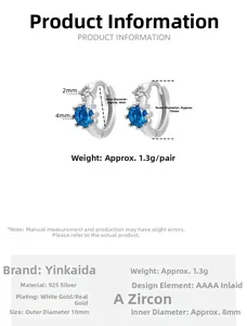 Dimensions détaillées des boucles d'oreilles planète en argent 925 avec zircon bleu