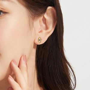 Boucles d'oreilles S925 argent sterling œil maléfique avec gemme bleue et diamants